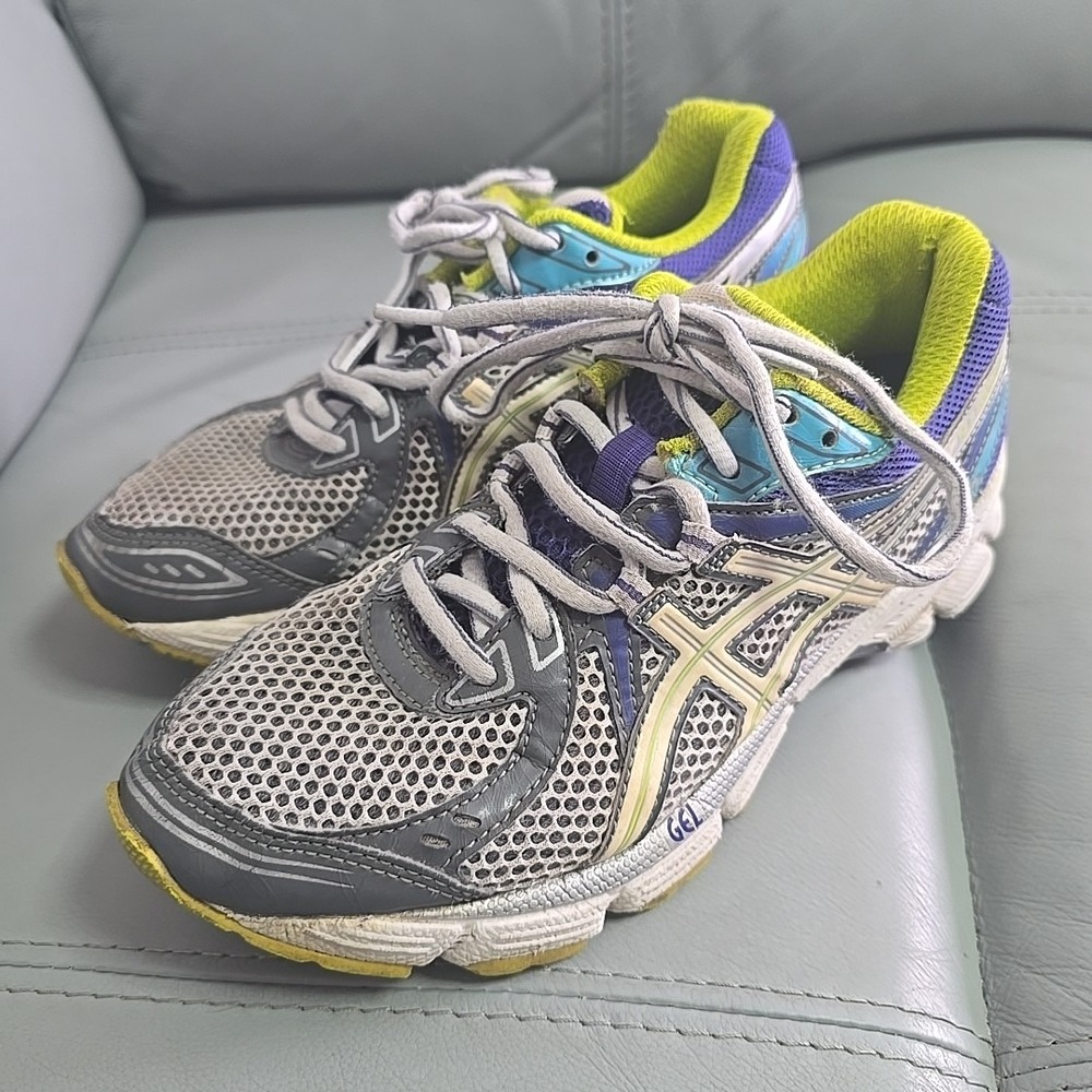 ASICS Gel-Equation Women's Size 6.5 Gray Blue Purple Athletic‎ Shoes T2D7N
